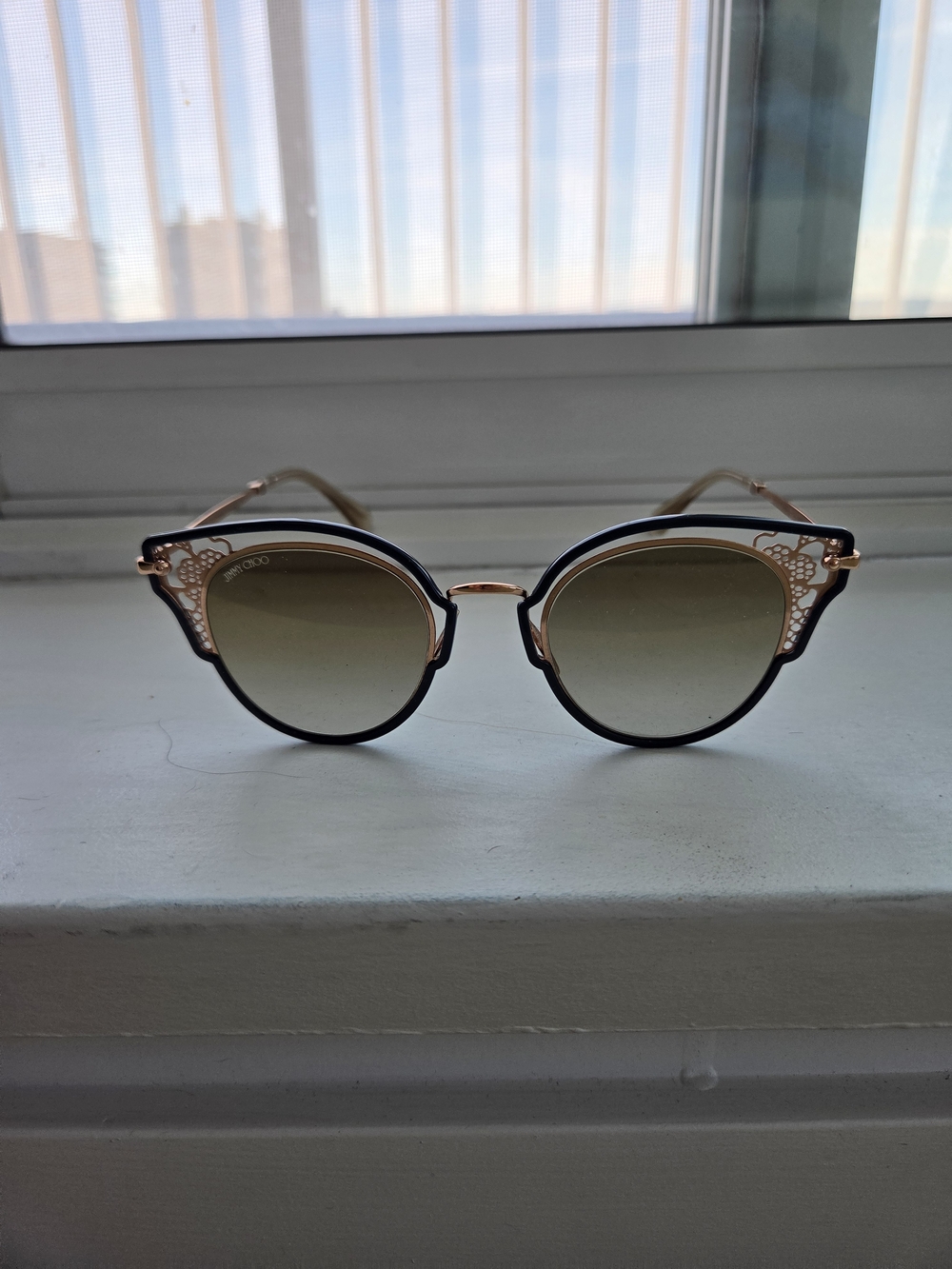 Jimmy Choo Dark Blue and Rose Gold Round Cat-Eye Sunglasses
